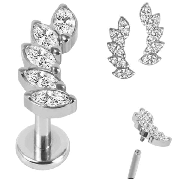 Titanium Internally Threaded Labrets 1.2mm - Titanium Claw Set 5 Jewel Climbing Marquise Fan
