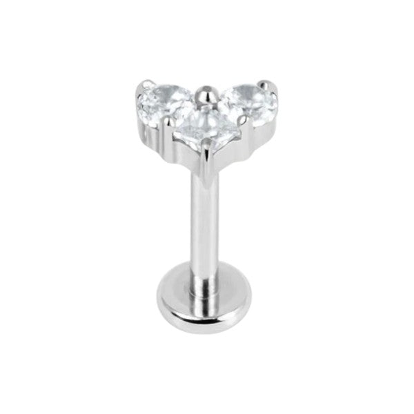 Titanium Claw Set CZ Trio Jewelled Heart for Internal Thread shafts in 1.2mm/8mm