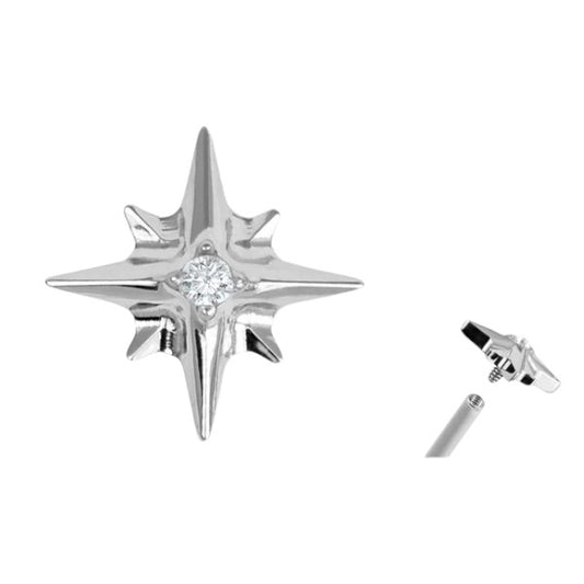 Titanium Internally Threaded Labrets 1.2mm - Titanium 8 Point Jewelled Star