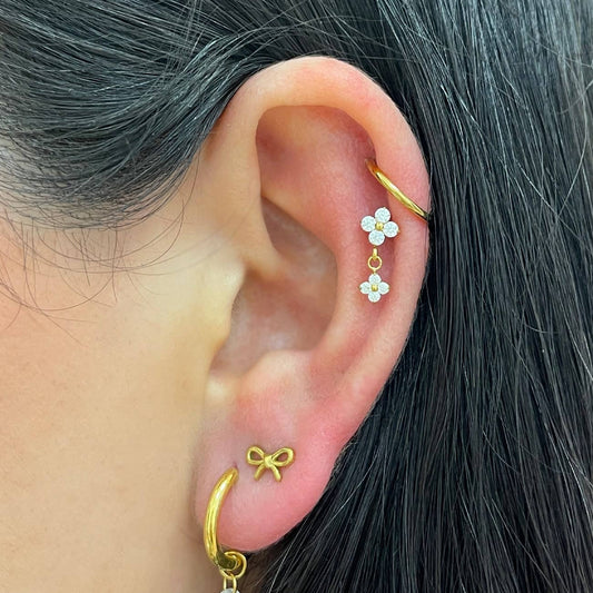 Crystal Flower Clover Dangle Titanium Flat Back Labret