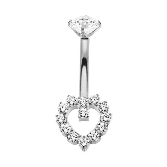 Crystal Heart Titanium Belly Bar