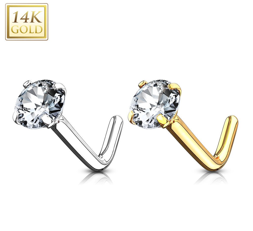 14ct solid gold L shaped nose stud