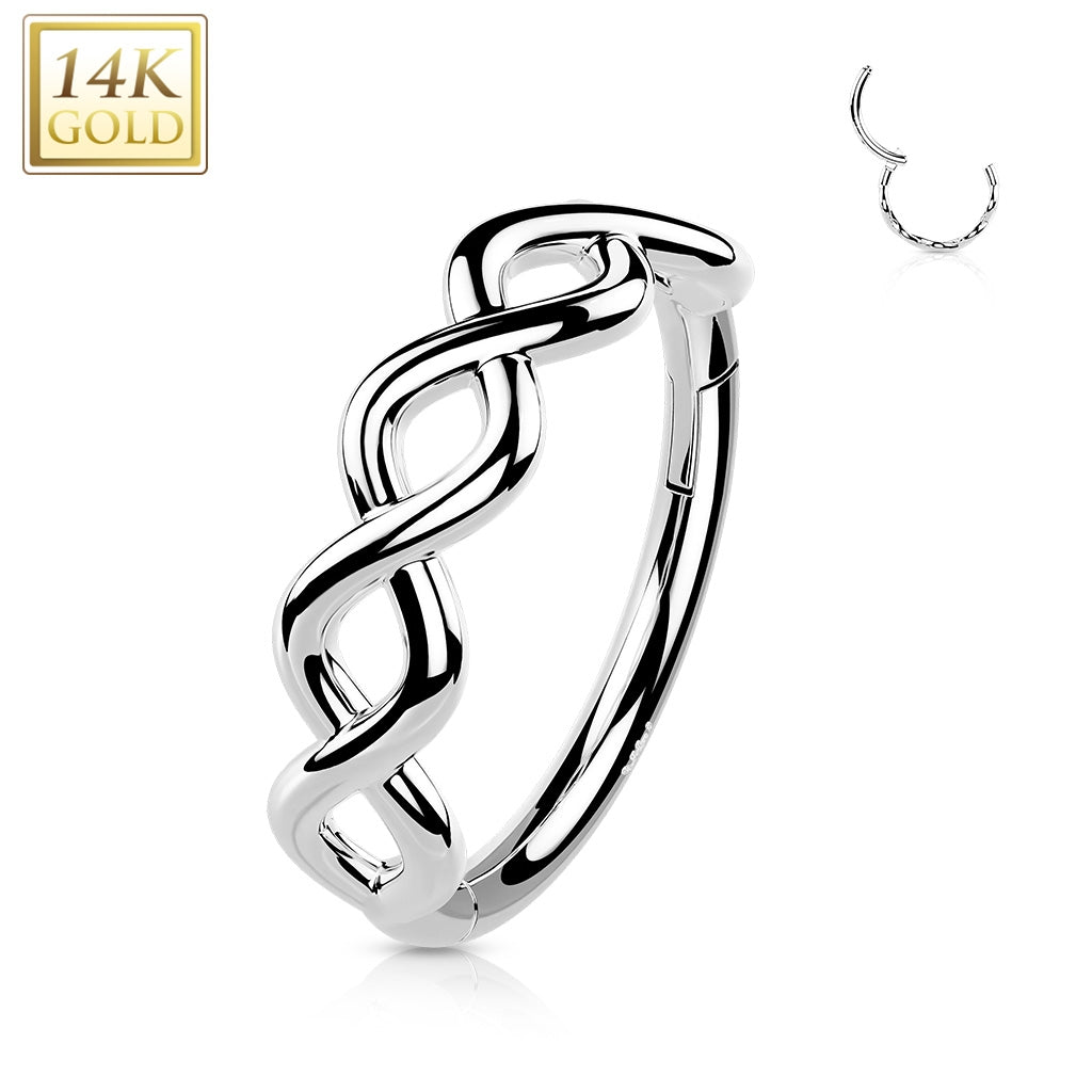 1.2/8mm Infinity, twist, weave design, 14ct solid gold hinged ring yellow/white