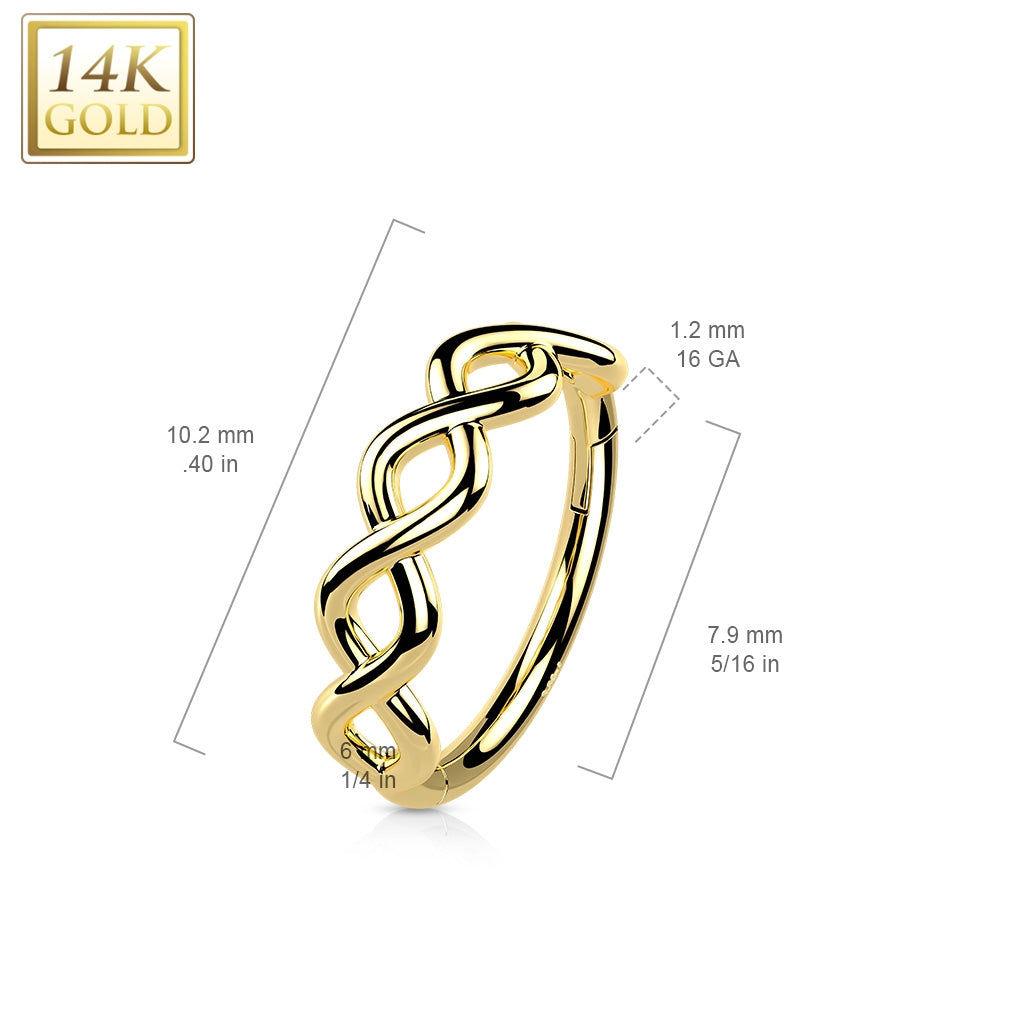 1.2/8mm Infinity, twist, weave design, 14ct solid gold hinged ring yellow/white