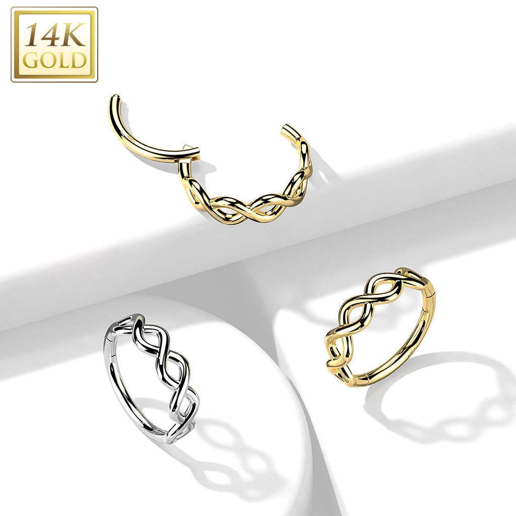 1.2/8mm Infinity, twist, weave design, 14ct solid gold hinged ring yellow/white