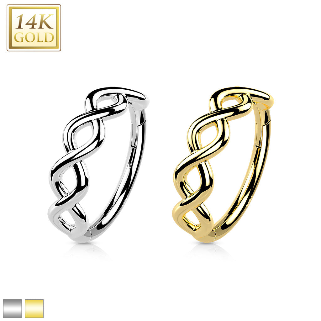 1.2/8mm Infinity, twist, weave design, 14ct solid gold hinged ring yellow/white