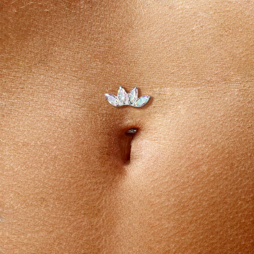 Floating Navel bar, Belly bar, unique, gemmed, Implant Grade Titanium, Threadless, Curve Top, Worldwide Shipping, UK seller