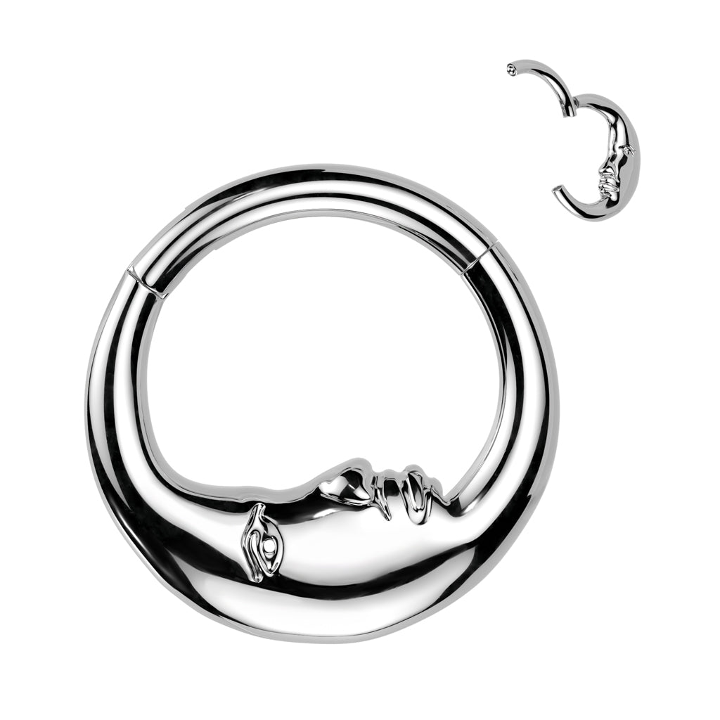 Double Sided Face Moon Hinged Segment Hoop Ring, Titanium Gold/Highly Polished, 1.2/8mm