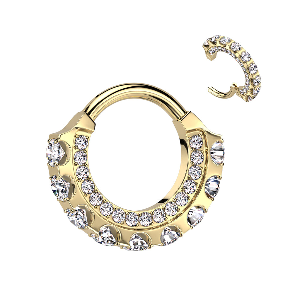 Titanium Hinged Segment Ring With Forward Facing CZ and Large Outward Facing CZ, UK seller, worldwide shipping