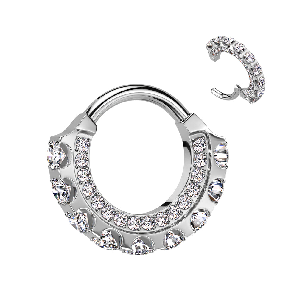 Titanium Hinged Segment Ring With Forward Facing CZ and Large Outward Facing CZ, UK seller, worldwide shipping