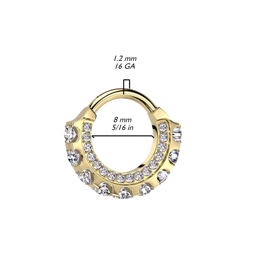 Titanium Hinged Segment Ring With Forward Facing CZ and Large Outward Facing CZ, UK seller, worldwide shipping