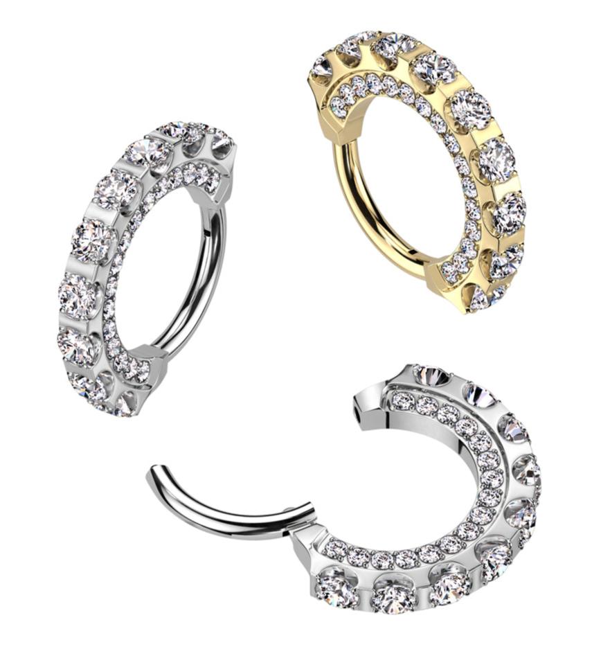 Titanium Hinged Segment Ring With Forward Facing CZ and Large Outward Facing CZ, UK seller, worldwide shipping