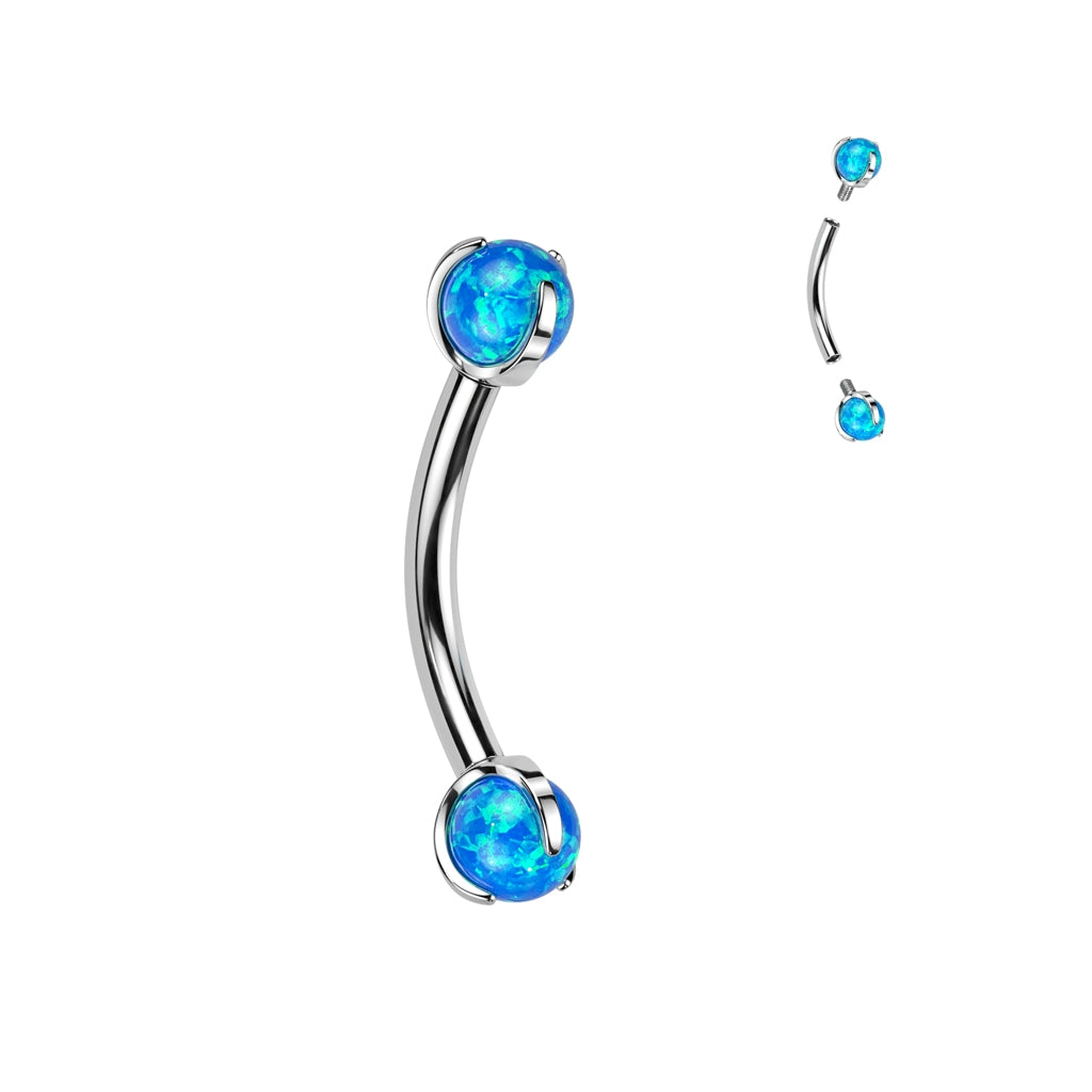Implant grade titanium curved bar with synthetic opal gems, Body Jewellery