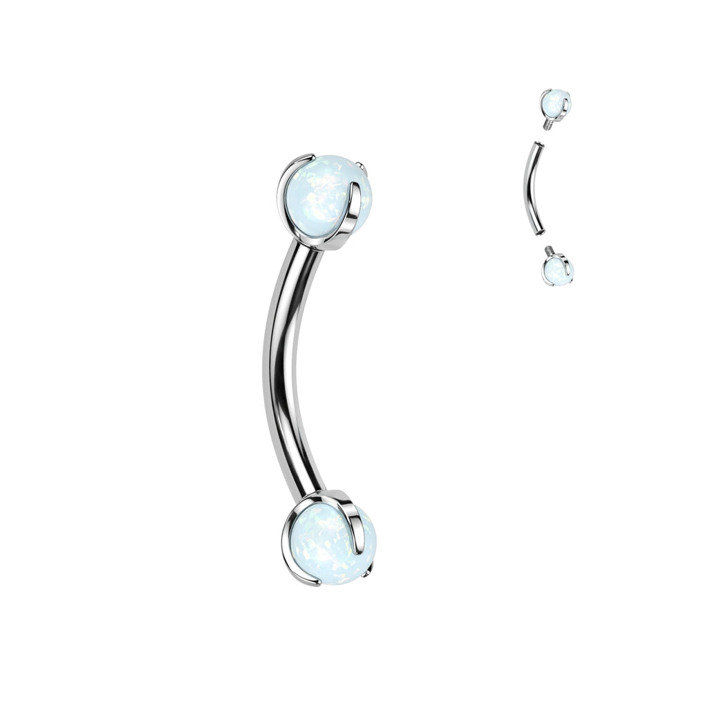 Implant grade titanium curved bar with synthetic opal gems, Body Jewellery