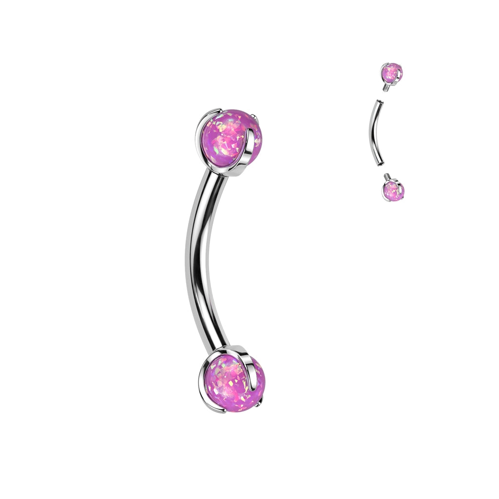 Implant grade titanium curved bar with synthetic opal gems, Body Jewellery