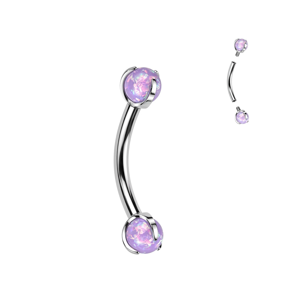 Implant grade titanium curved bar with synthetic opal gems, Body Jewellery
