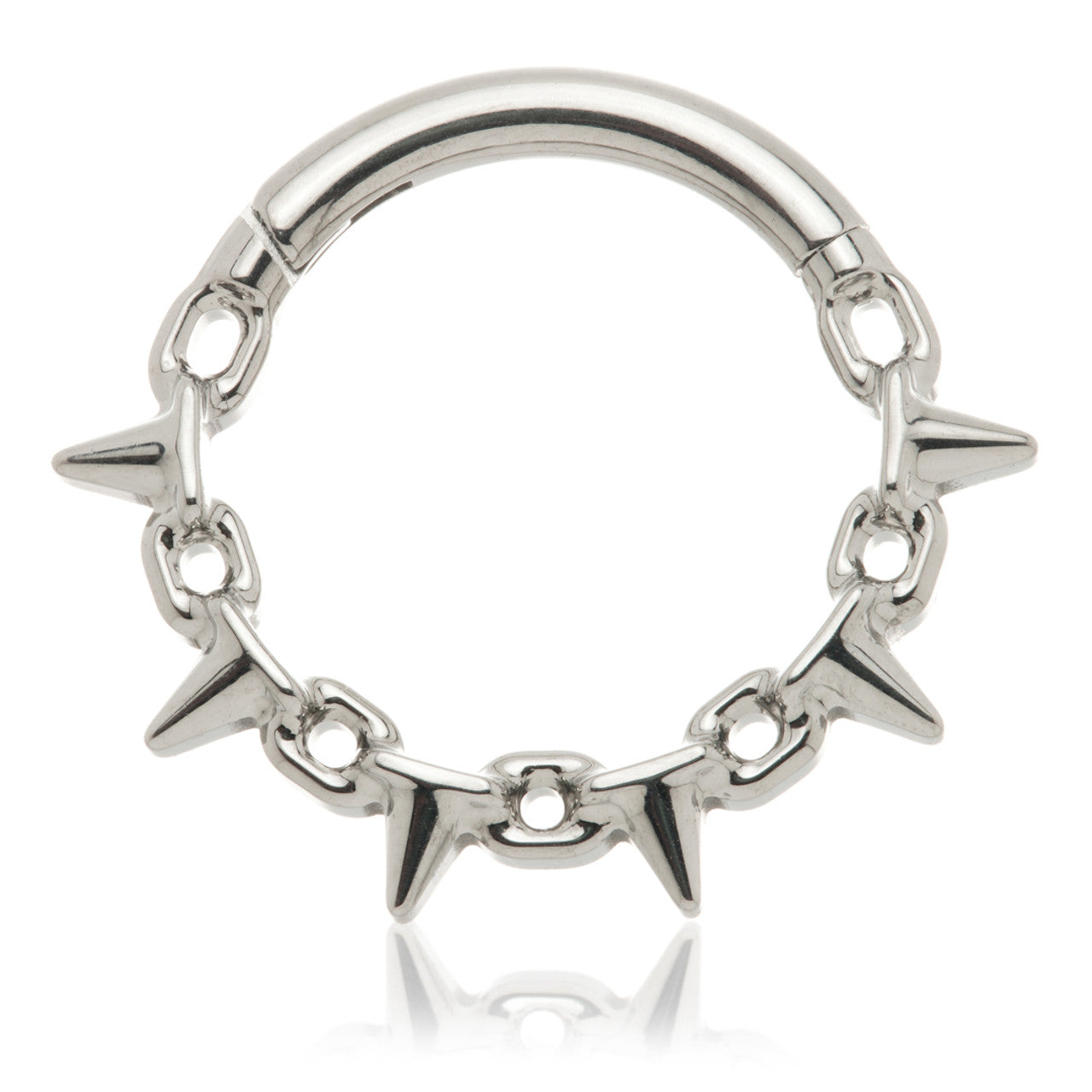 Ti Couture Zircon Gold Forward Facing Spiked Chain Link Hinged Ring, Body Jewellery