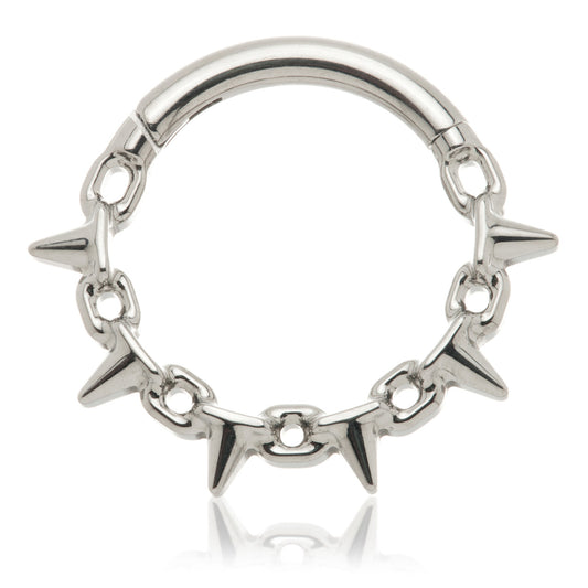 Ti Couture Zircon Gold Forward Facing Spiked Chain Link Hinged Ring, Body Jewellery