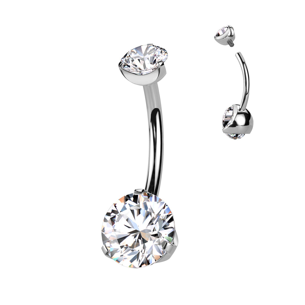 Titanium Internal Thread Belly Bar with Claw Set Jewelled Round shape CZ gems 1.6/10mm