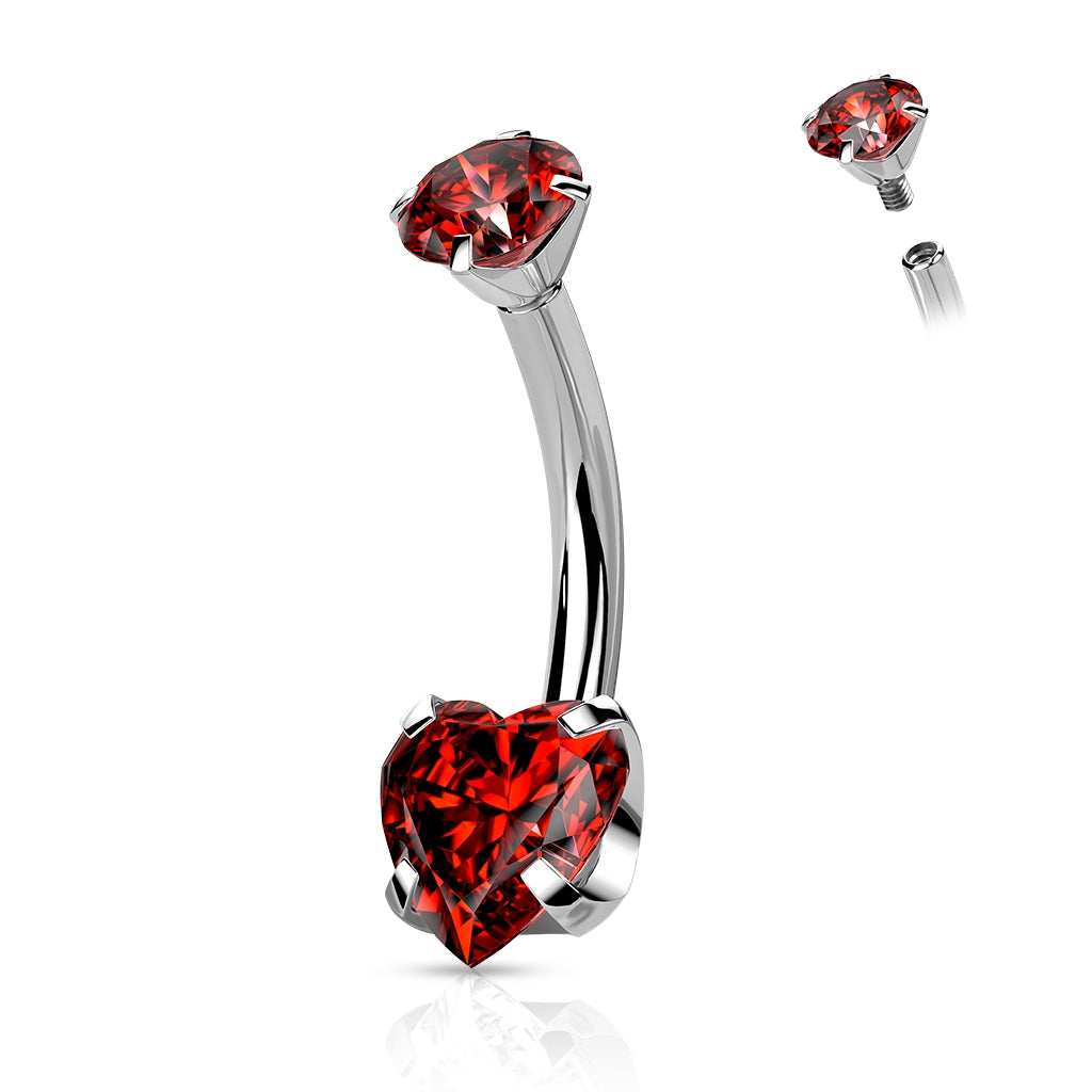 Implant Grade Titanium Belly Bar, Prong set Heart Jewel, UK seller, Worldwide Shipping