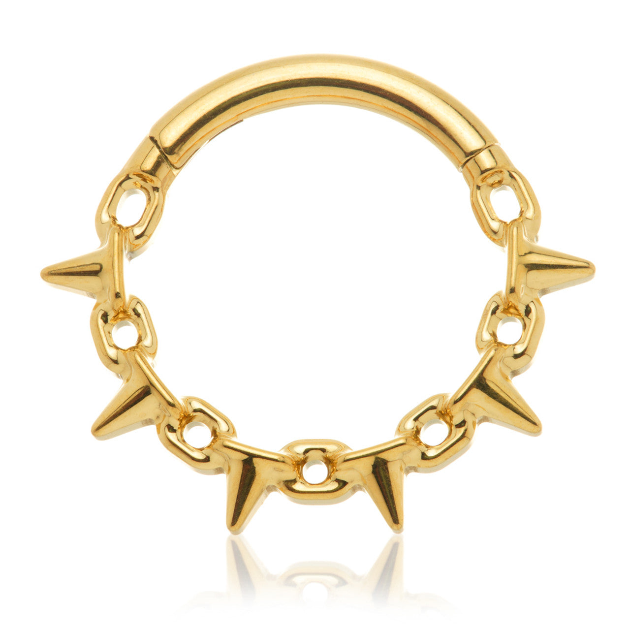 Ti Couture Zircon Gold Forward Facing Spiked Chain Link Hinged Ring, Body Jewellery