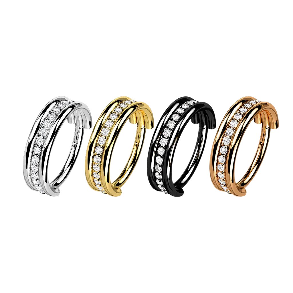 Implant Grade Titanium Hinged Segment Ring with Outward Facing Triple Stacked Centre CZ Line