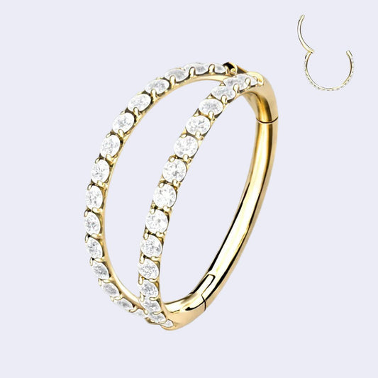 Implant Grade Titanium Hinged Segment Hoop Ring with Separating Double Lined CZ