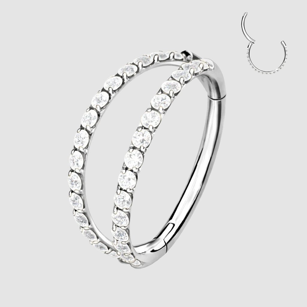 Implant Grade Titanium Hinged Segment Hoop Ring with Separating Double Lined CZ
