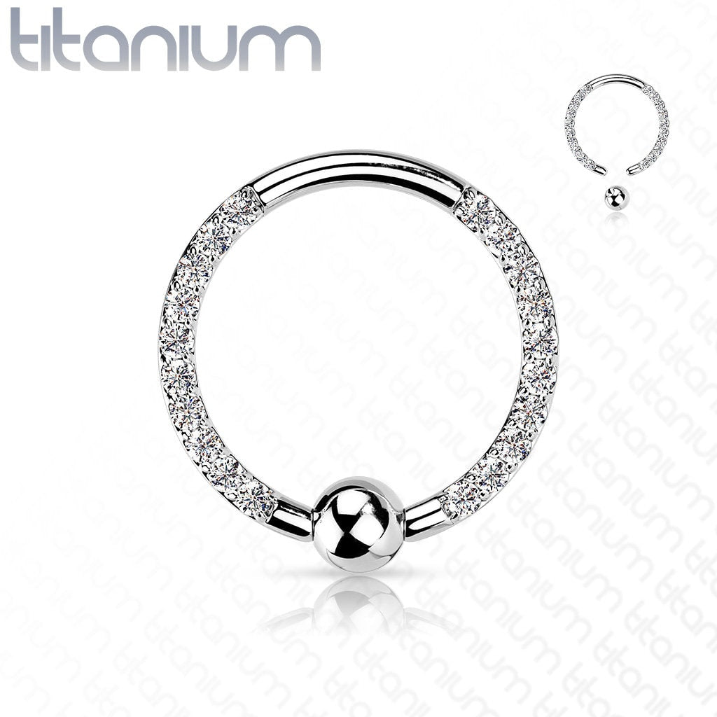 Implant Grade Titanium Captive Bead Ring with Front Facing CZ Pave on Each side, Body Jewellery