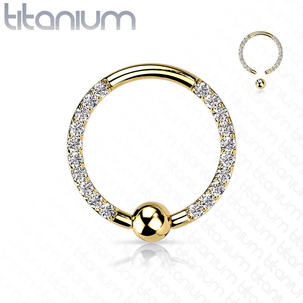 Implant Grade Titanium Captive Bead Ring with Front Facing CZ Pave on Each side, Body Jewellery