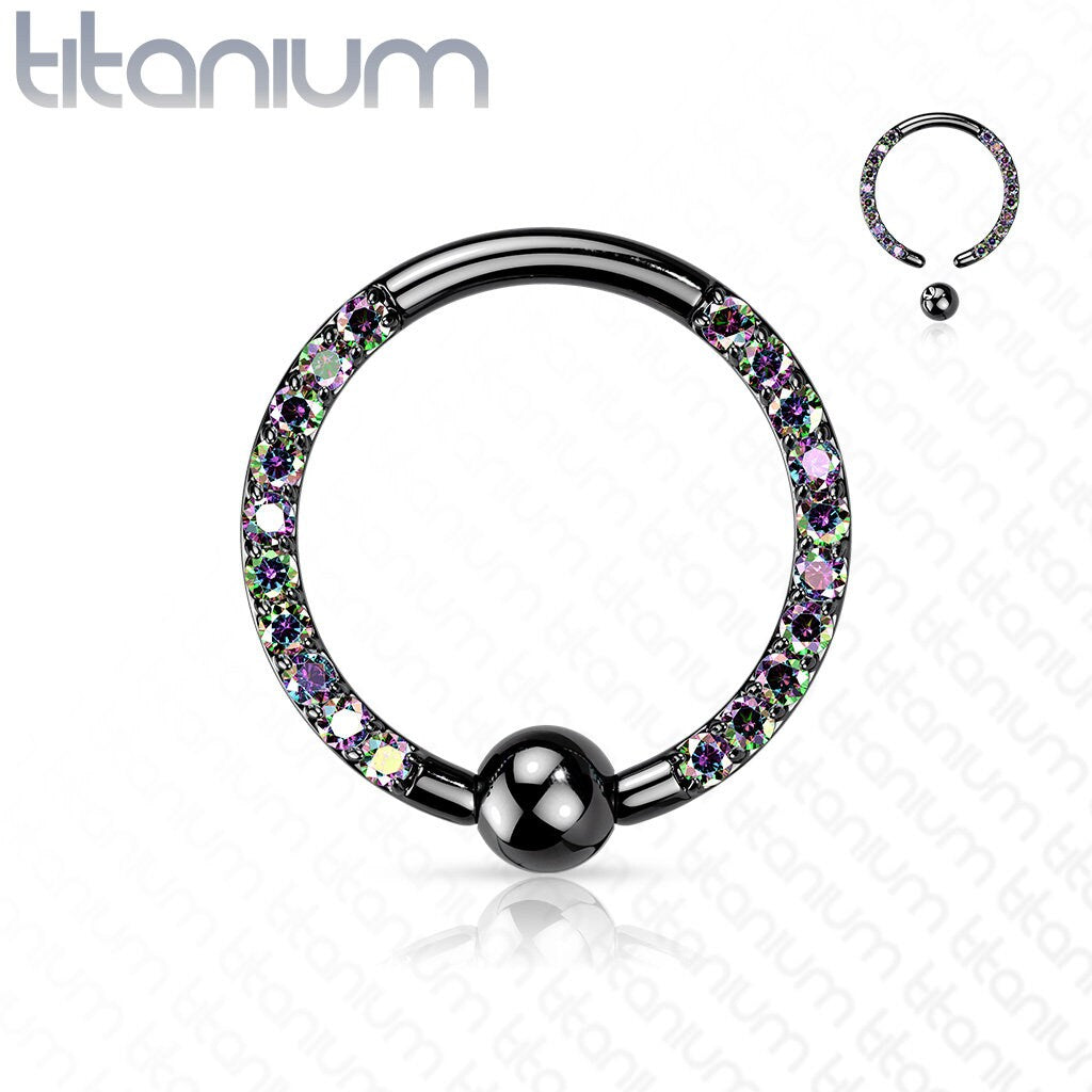 Implant Grade Titanium Captive Bead Ring with Front Facing CZ Pave on Each side, Body Jewellery