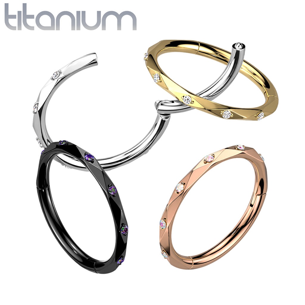 Implant Grade Titanium Hinged Segment with CZ between Diamond Faceted Cuts, worldwide shipping, UK seller