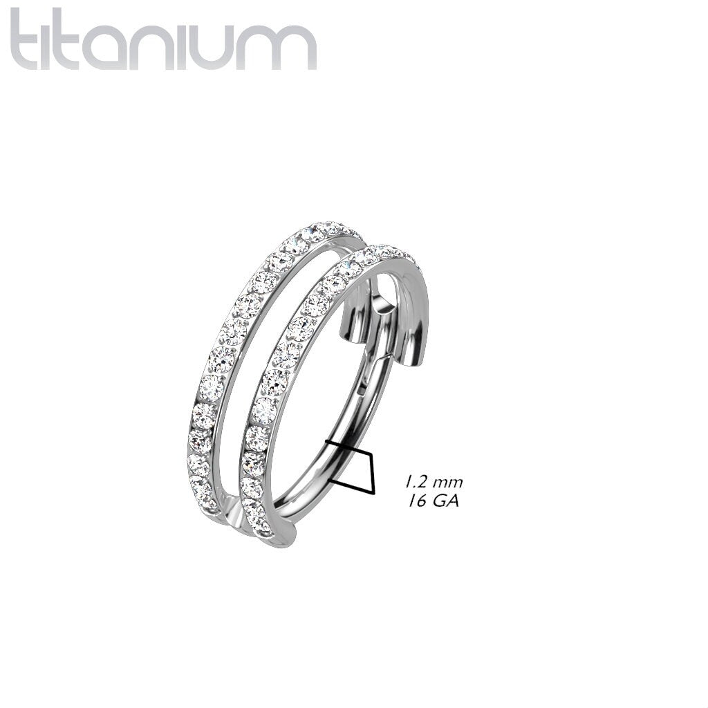 Implant Grade Titanium Hinged Segment Hoop Ring With Double Hoop Paved Lines, UK seller, worldwide shipping