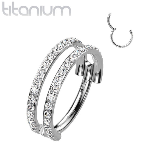 Implant Grade Titanium Hinged Segment Hoop Ring With Double Hoop Paved Lines, UK seller, worldwide shipping