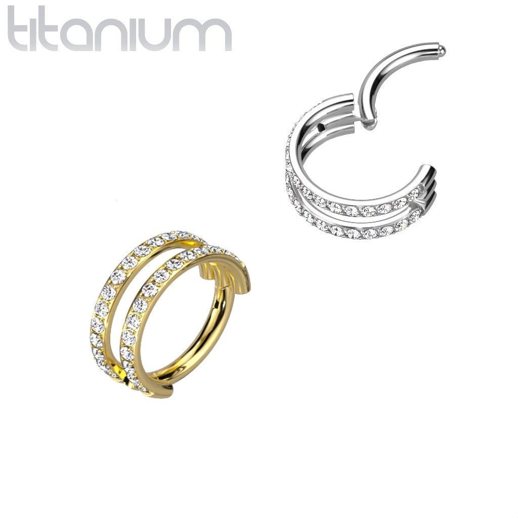 Implant Grade Titanium Hinged Segment Hoop Ring With Double Hoop Paved Lines, UK seller, worldwide shipping