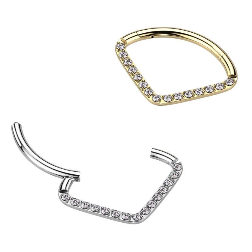Implant Grade Titanium Hinged Segment Hoop Ring With Wide CZ Pave Chevon, worldwide shipping, UK seller