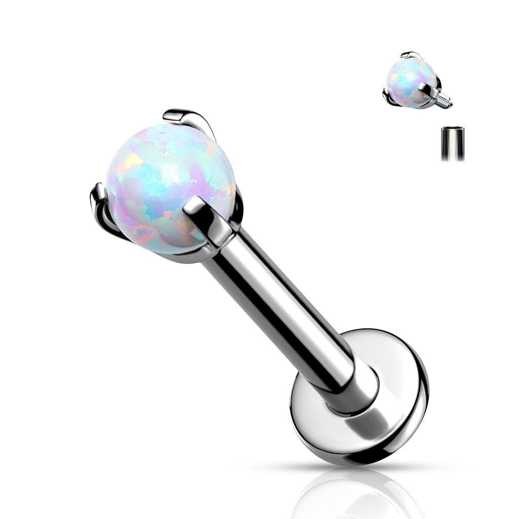 Implant Grade Titanium Internally Threaded Claw Set Opal Ball Top Labret, helix, conch, cartilage, worldwide shipping, UK seller