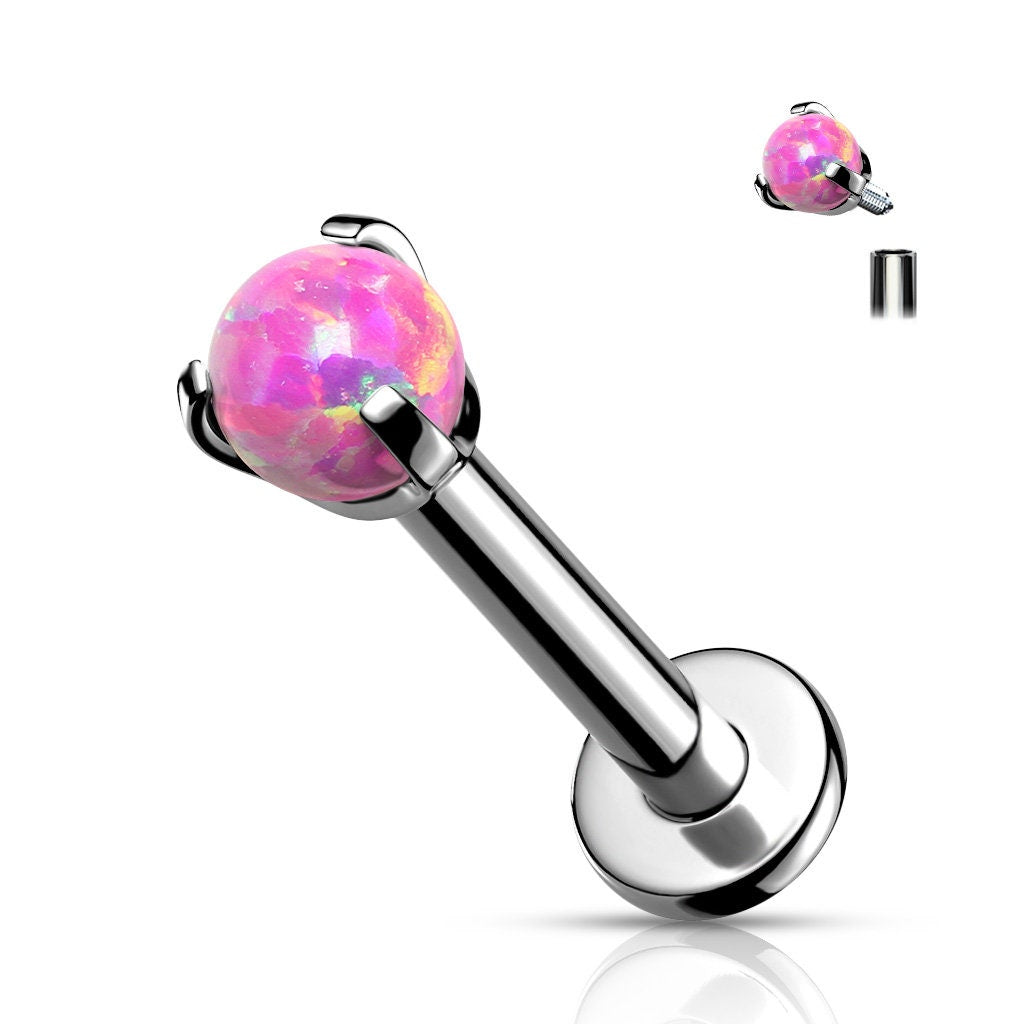 Implant Grade Titanium Internally Threaded Claw Set Opal Ball Top Labret, helix, conch, cartilage, worldwide shipping, UK seller