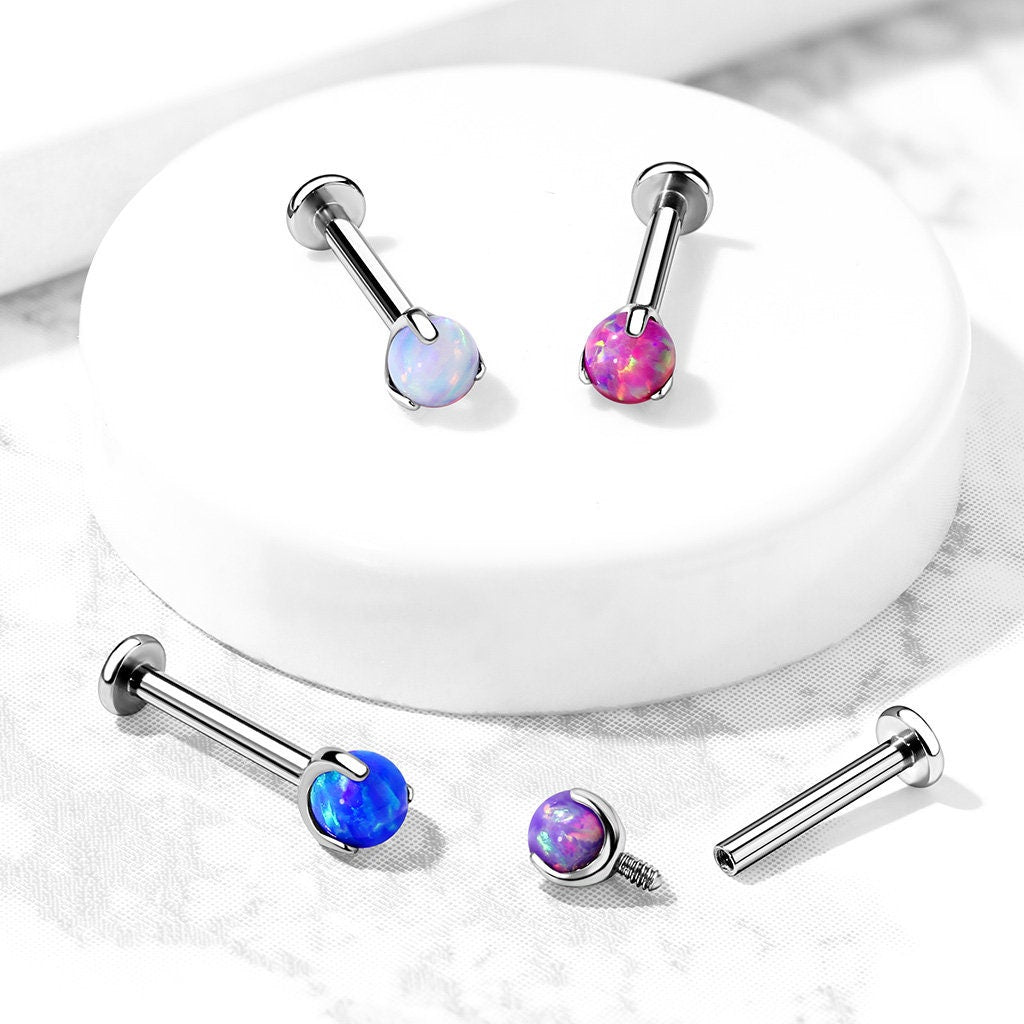 Implant Grade Titanium Internally Threaded Claw Set Opal Ball Top Labret, helix, conch, cartilage, worldwide shipping, UK seller