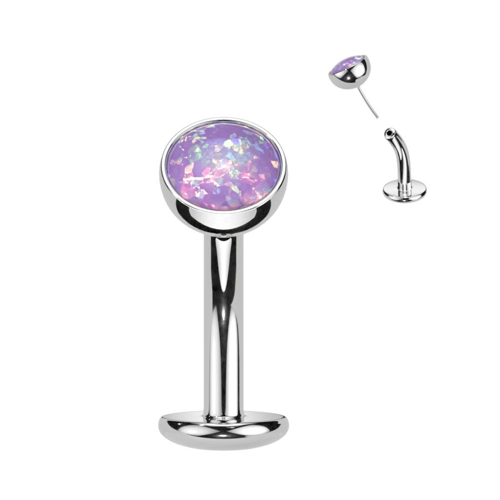 Implant Grade Titanium Threadless Floating Convex Base Belly Button Ring With Bezel Set Opal Ball Top, Body Jewellery