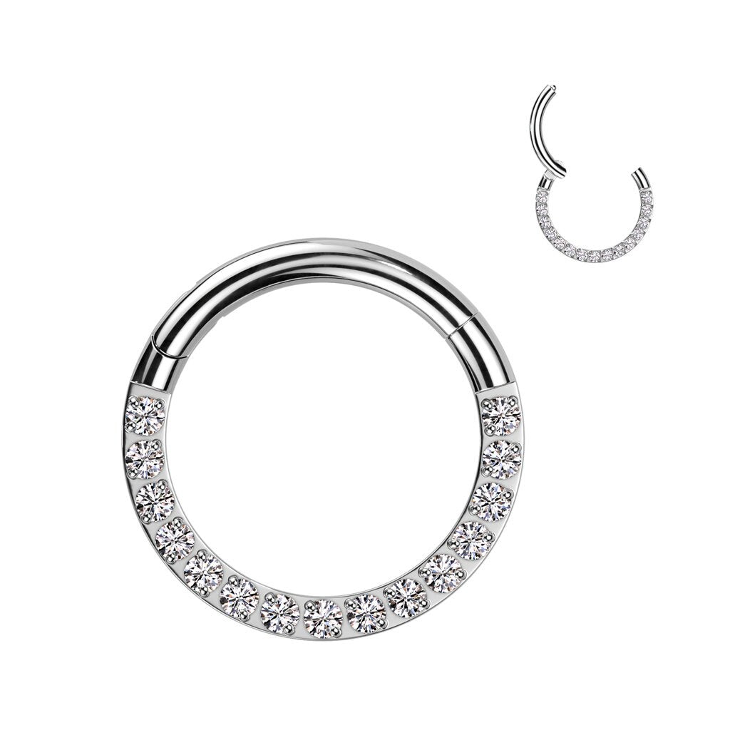 Implant Grade Titanium Hinged Segment Hoop Ring With Forward Facing Pave CNC Set CZ, Helix, Cartilage,
