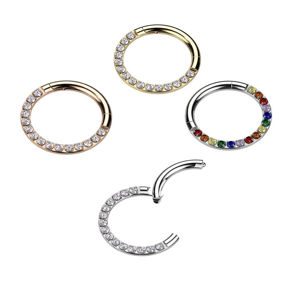 Implant Grade Titanium Hinged Segment Hoop Ring With Forward Facing Pave CNC Set CZ, Helix, Cartilage,