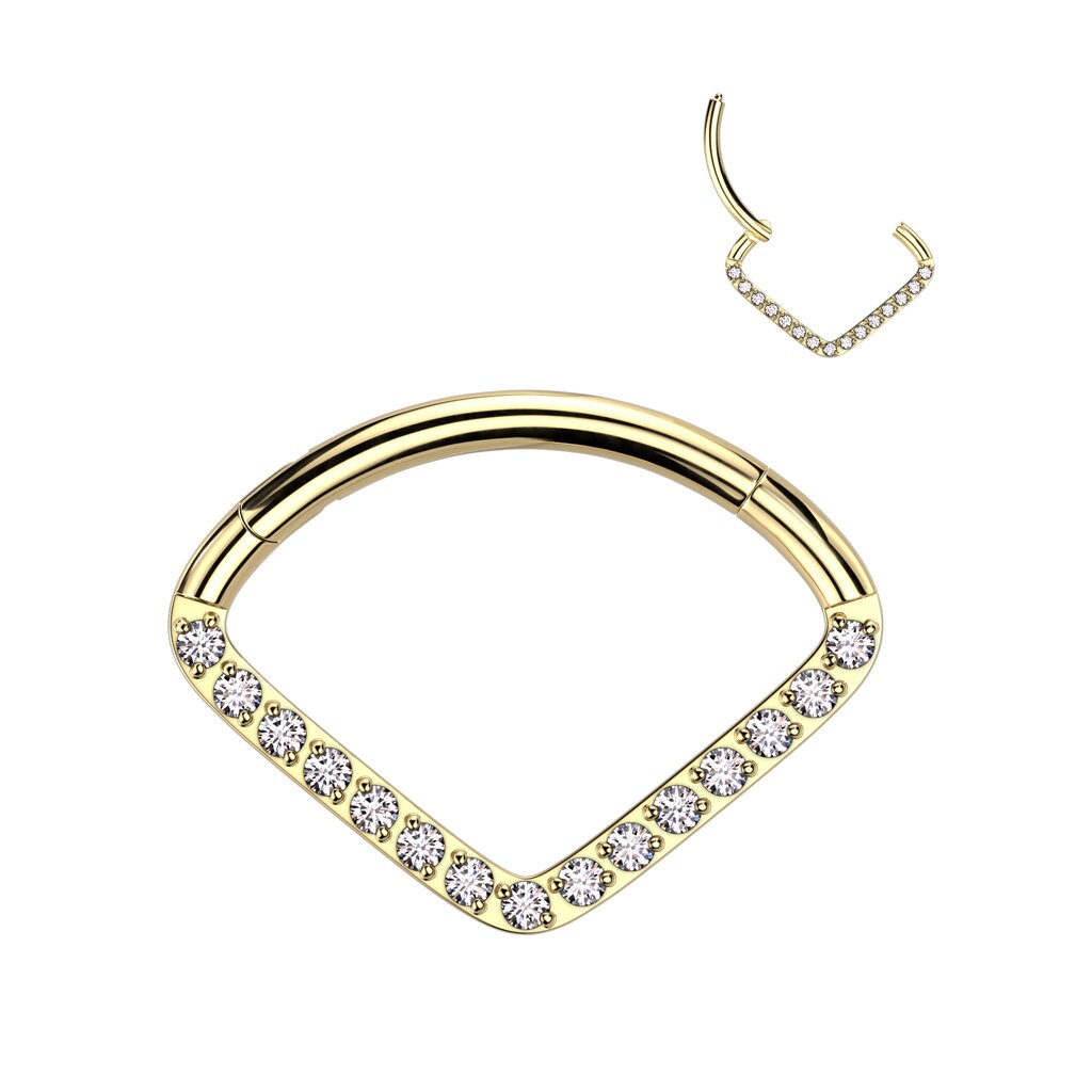 Implant Grade Titanium Hinged Segment Hoop Ring With Wide CZ Pave Chevon, worldwide shipping, UK seller