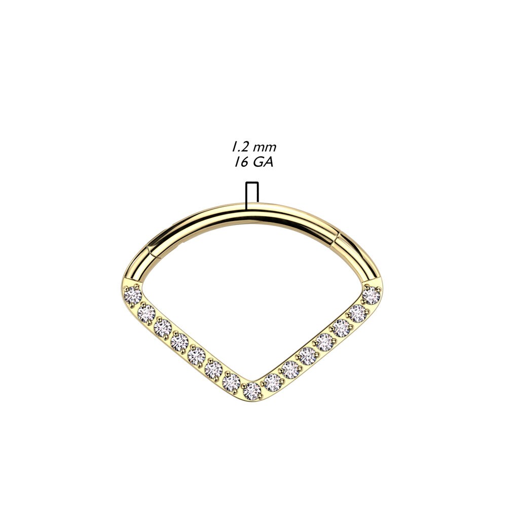 Implant Grade Titanium Hinged Segment Hoop Ring With Wide CZ Pave Chevon, worldwide shipping, UK seller