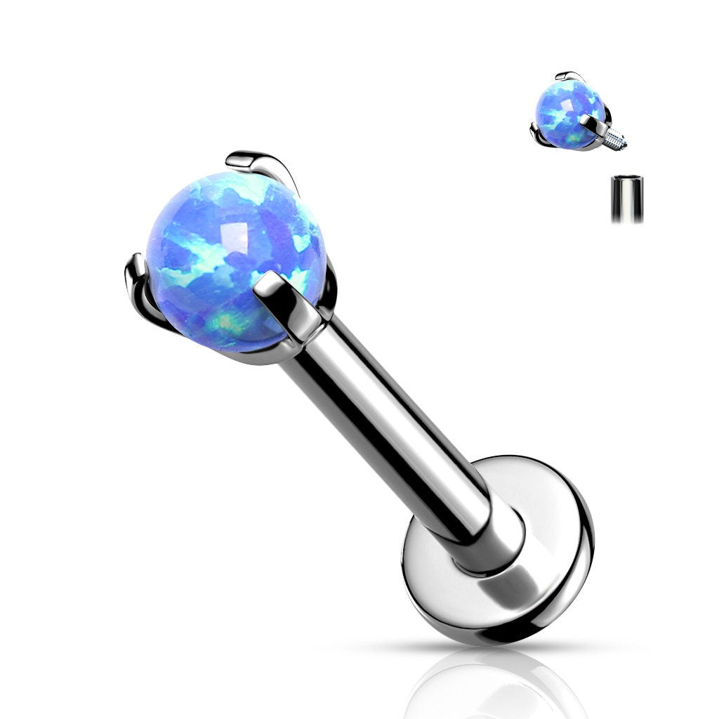 Implant Grade Titanium Internally Threaded Claw Set Opal Ball Top Labret, helix, conch, cartilage, worldwide shipping, UK seller