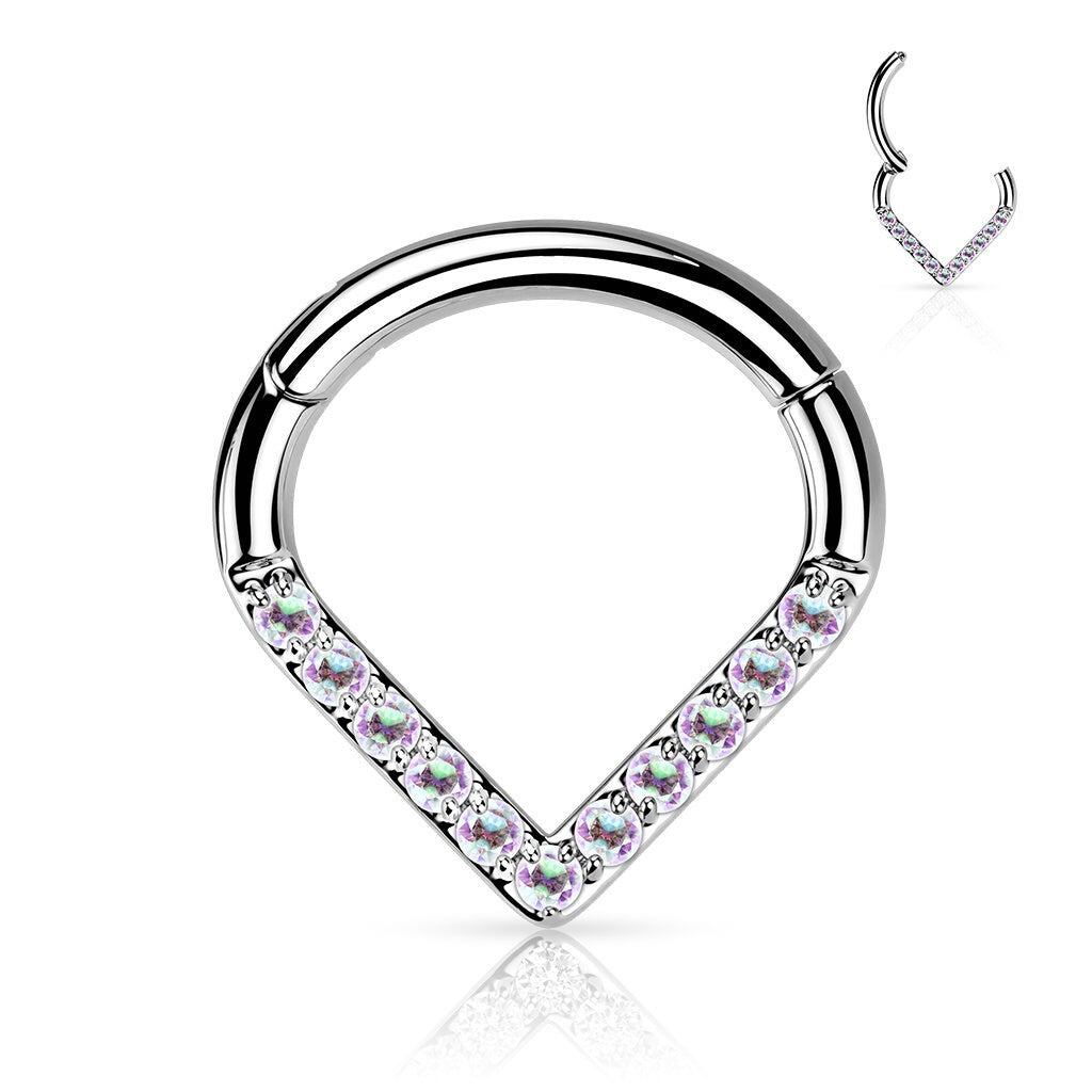 Implant Grade Titanium Hinged Segment Hoop Ring With Pave CZ Single Line Chevron, Teardrop, eptum, Cartilage, UK seller