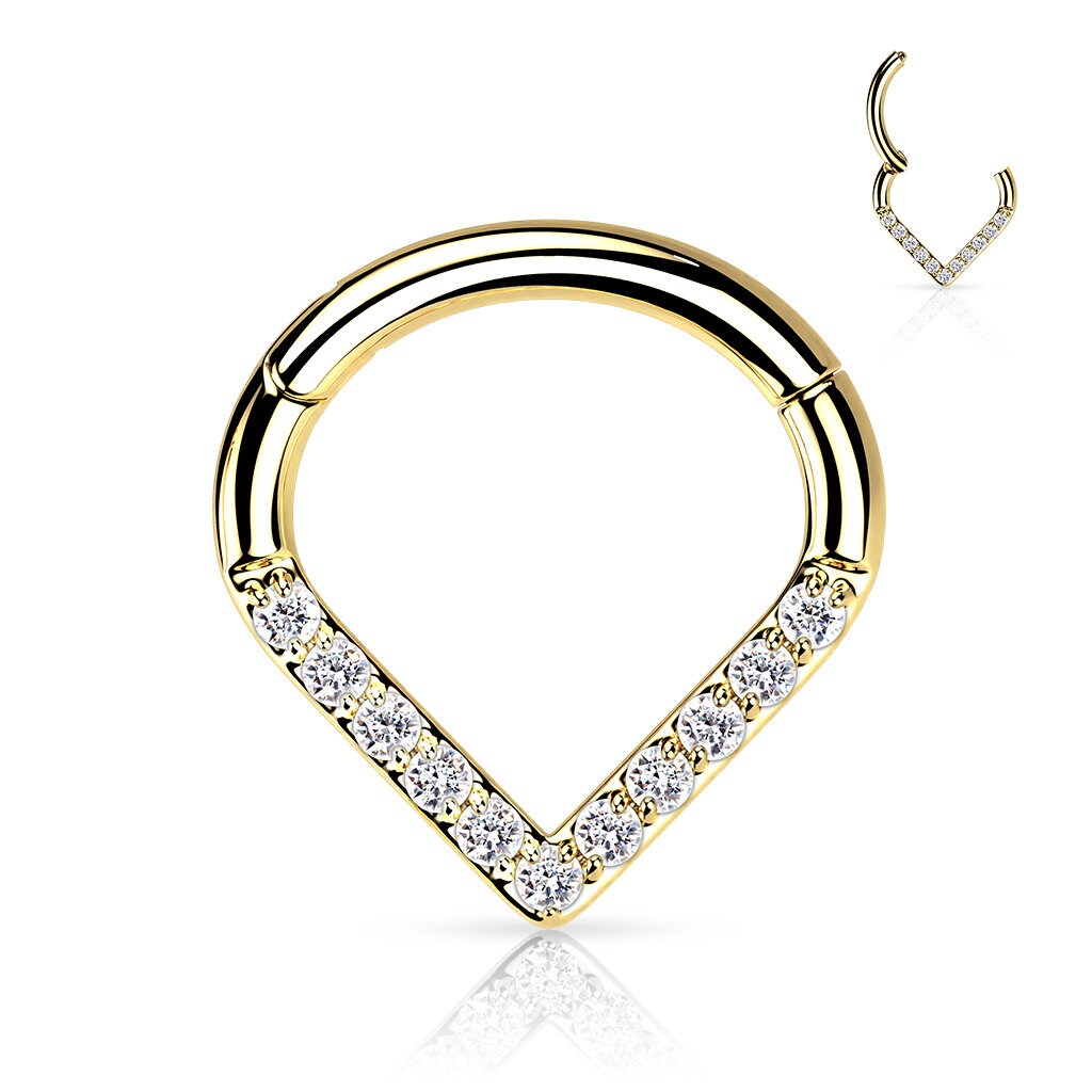 Implant Grade Titanium Hinged Segment Hoop Ring With Pave CZ Single Line Chevron, Teardrop, eptum, Cartilage, UK seller