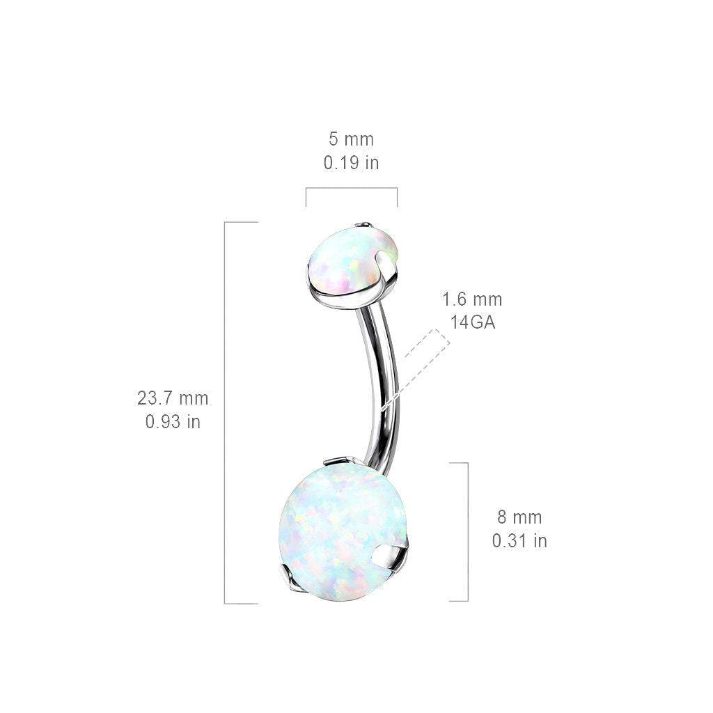 Implant Grade Titanium Belly Bar with Synthetic Opal, UK seller, Worldwide Seller