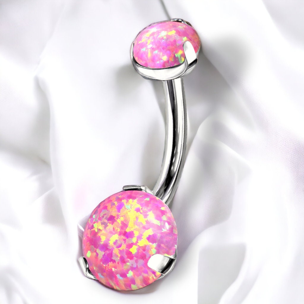 Implant Grade Titanium Belly Bar with Synthetic Opal, UK seller, Worldwide Seller