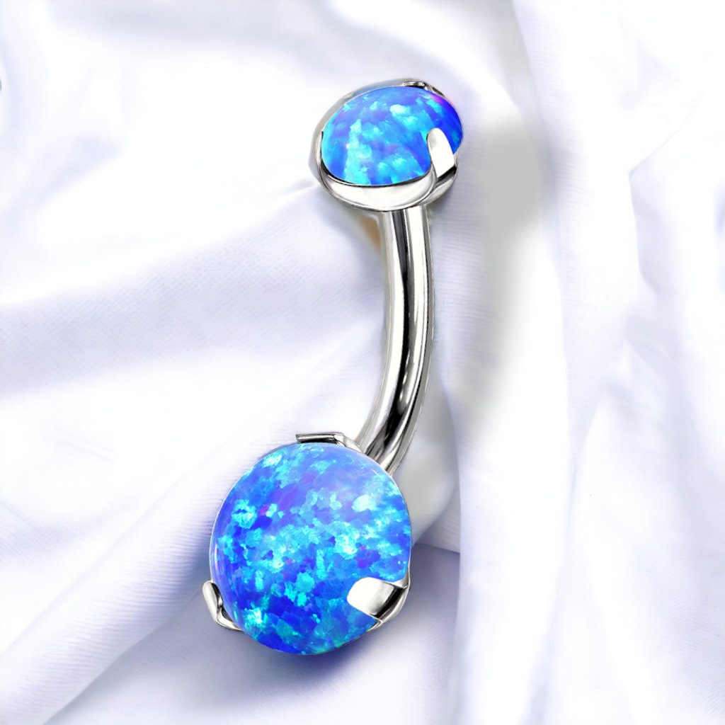 Implant Grade Titanium Belly Bar with Synthetic Opal, UK seller, Worldwide Seller